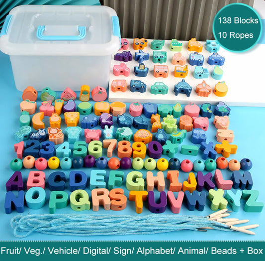 Wooden Stringing Farm Animals Fruits 138pcs