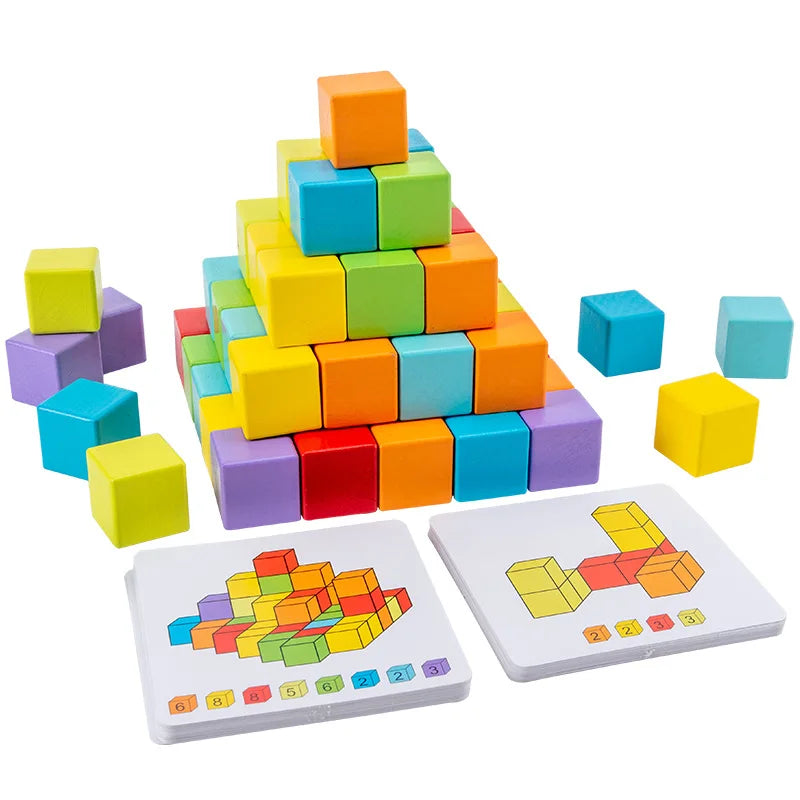 Cubes-en-bois-Montessori-jouets-motifs-cartes-3D-blocs-de-construction-jeu-d-empilage-d-espace