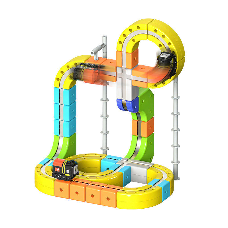 214 PCS with 2 train building block track car