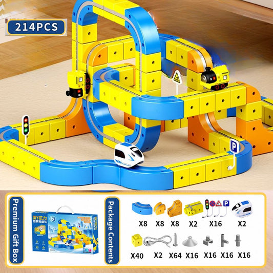 214 PCS with 2 train building block track car