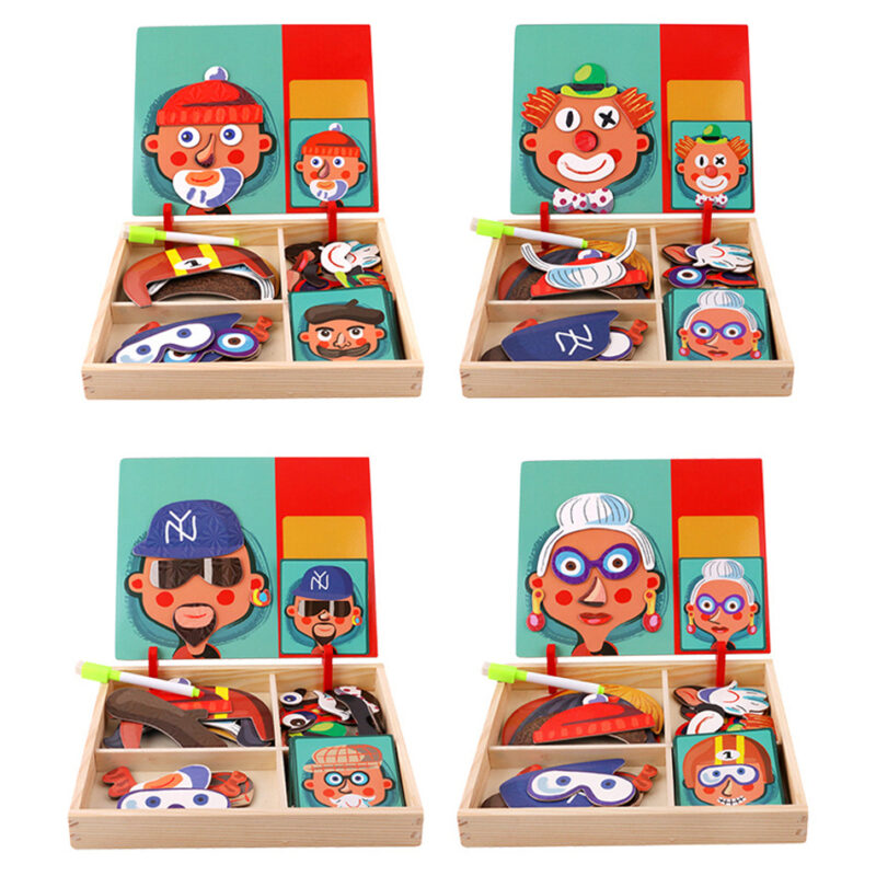 Wooden-Children-Educational-Pretend-Play-Learning-Toys-Magnetic-Puzzle-Wood-Toy-Face-Features-Dress-Up