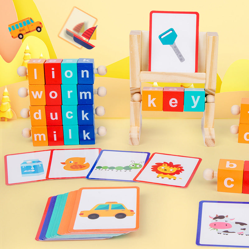 Wooden-Reading-Blocks-Sight-Words-Flash-Cards-Spelling-Games-Short-Vowel-Rods-Turning-Rotating-Letter-Puzzlesx