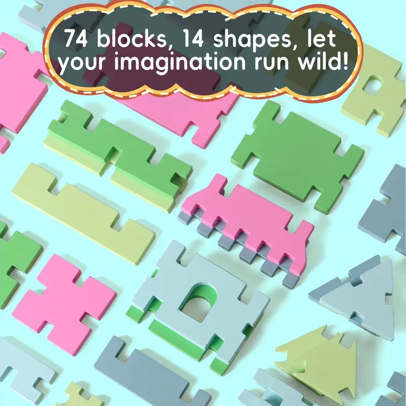 74 Pcs Wooden Pattern Blocks Set