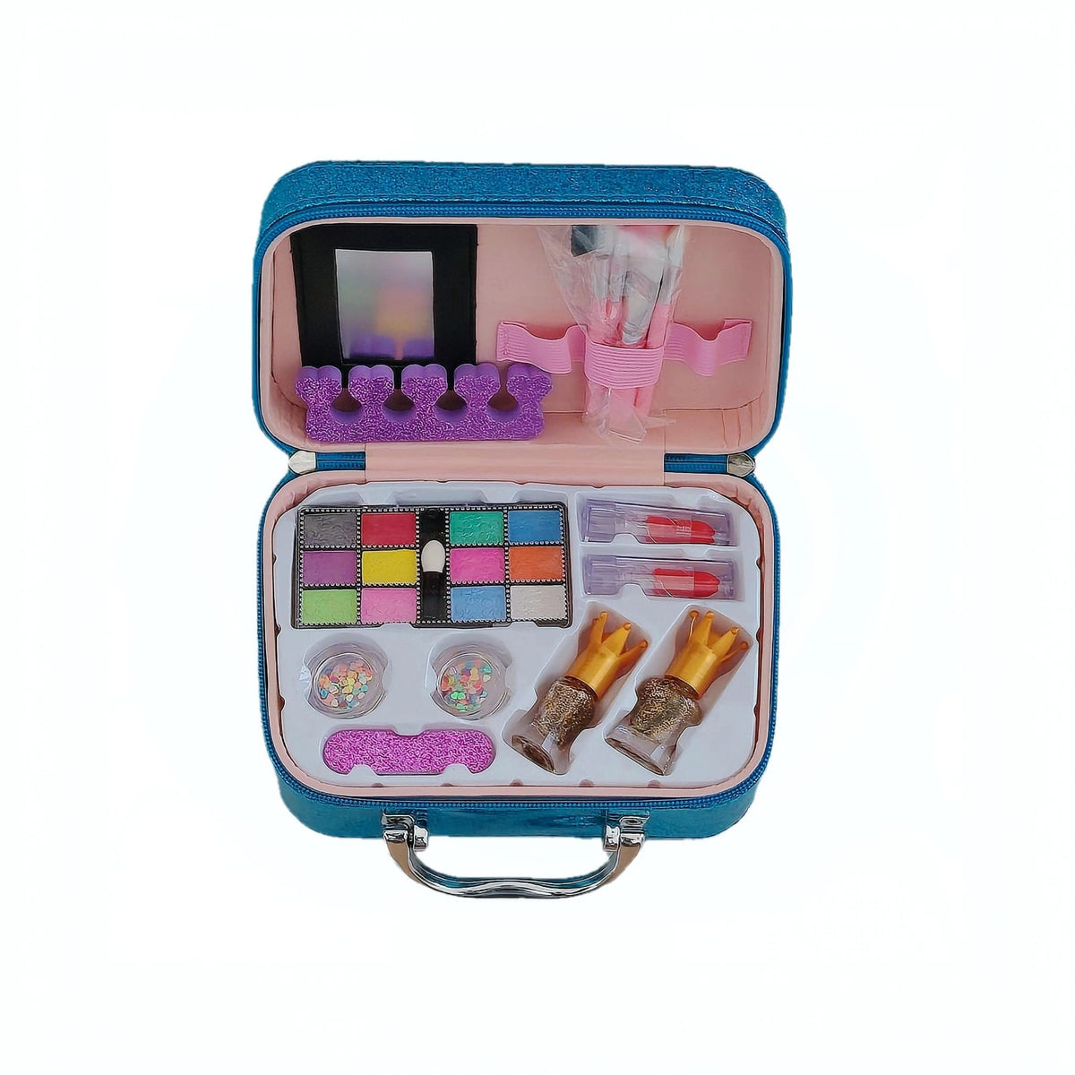 Girls' Pretend Play Makeup Kit – Glitter Carry Case with Mirror | Kids Beauty Set