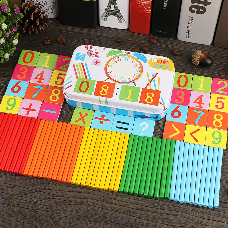 Iron box with 50 arithmetic sticks and 28 magnetic stickers