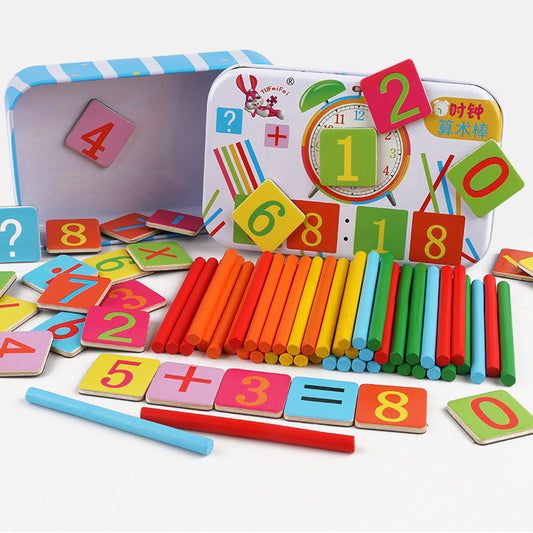 Iron box with 50 arithmetic sticks and 28 magnetic stickers