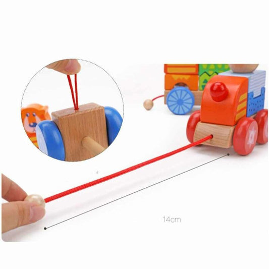 Wooden train with building blocks