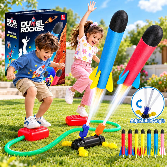 Duel Rocket Double Launcher Toy for Kids with 6 Foam Rockets