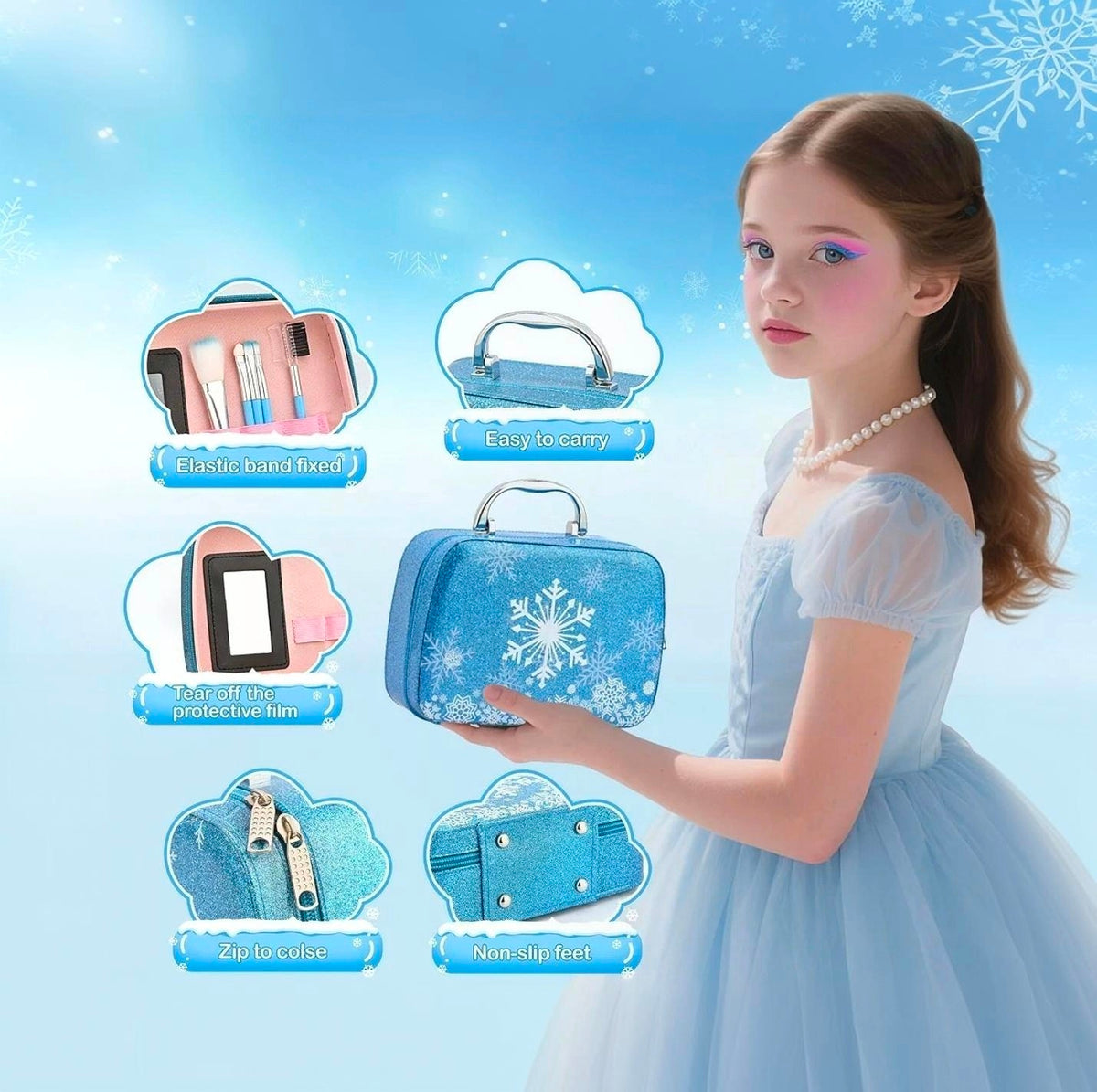 Girls' Pretend Play Makeup Kit – Glitter Carry Case with Mirror | Kids Beauty Set