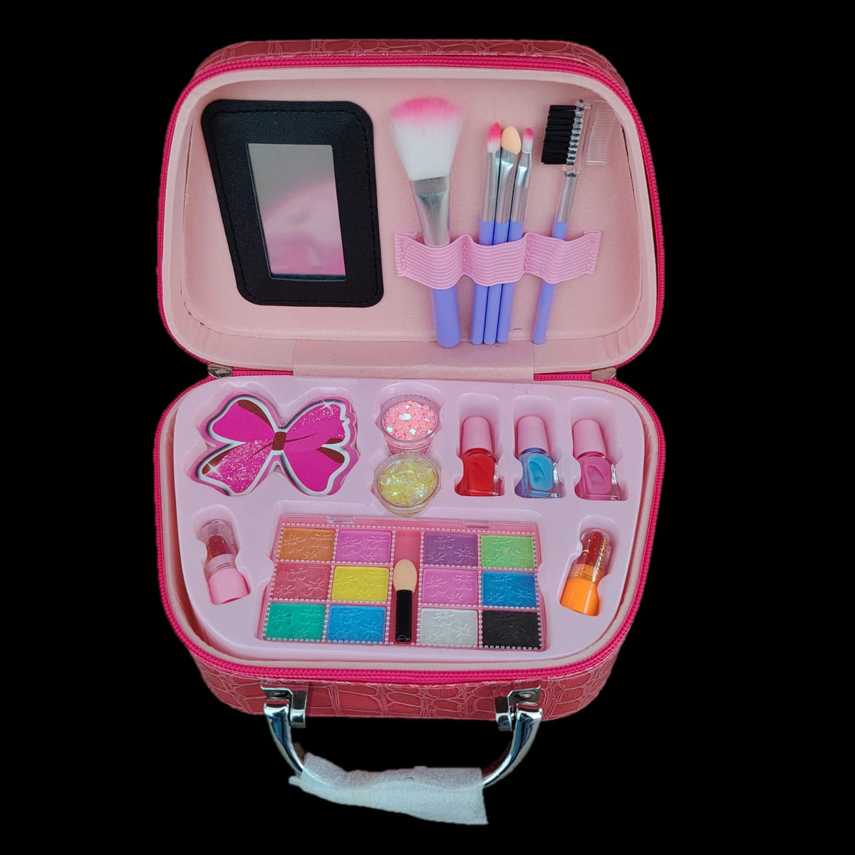 Girls' Pretend Play Makeup Kit – Glitter Carry Case with Mirror | Kids Beauty Set