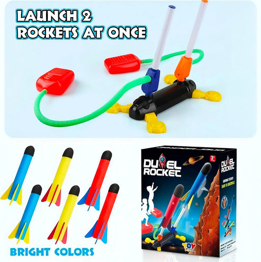 Duel Rocket Double Launcher Toy for Kids with 6 Foam Rockets