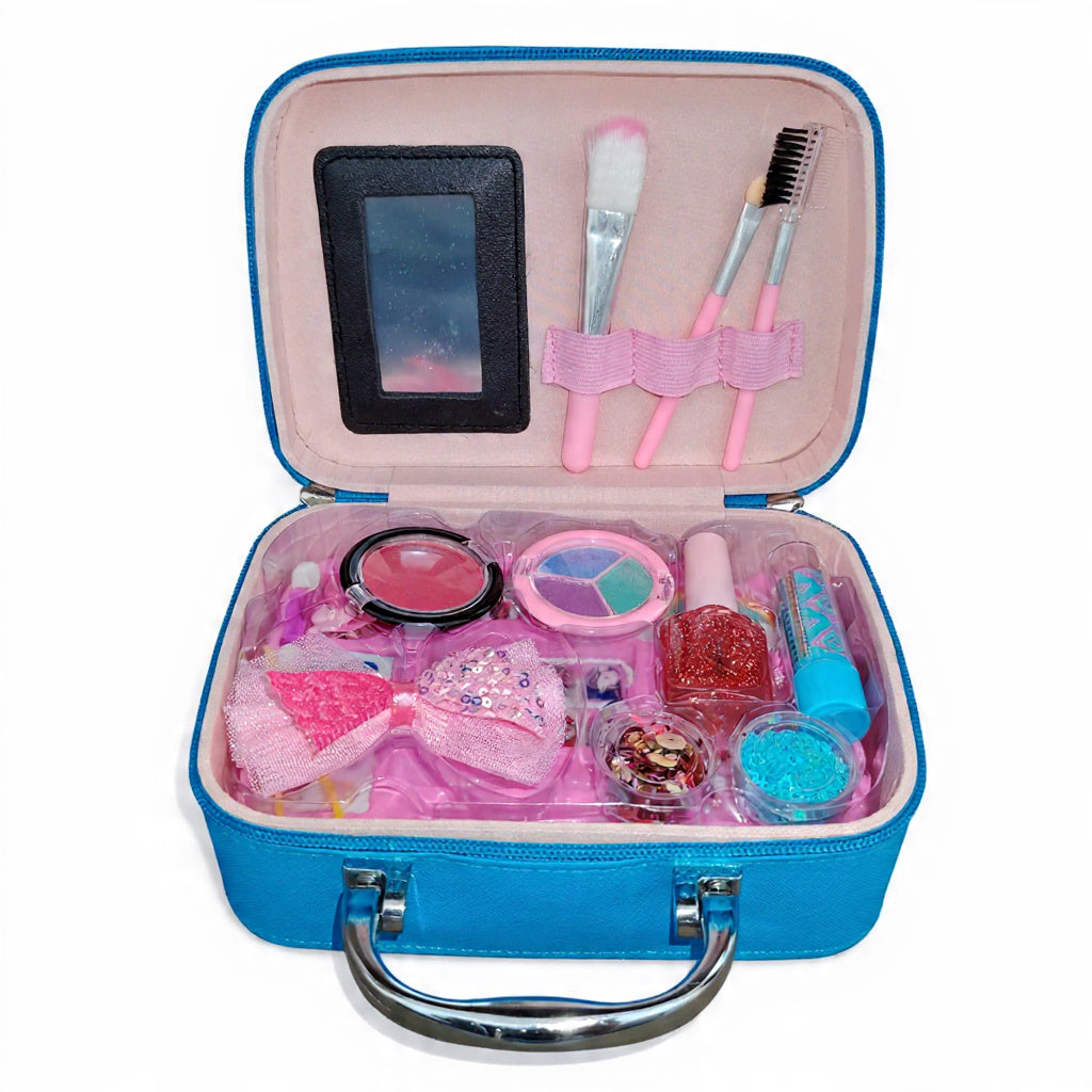 Girls' Pretend Play Makeup Kit – Glitter Carry Case with Mirror | Kids Beauty Set