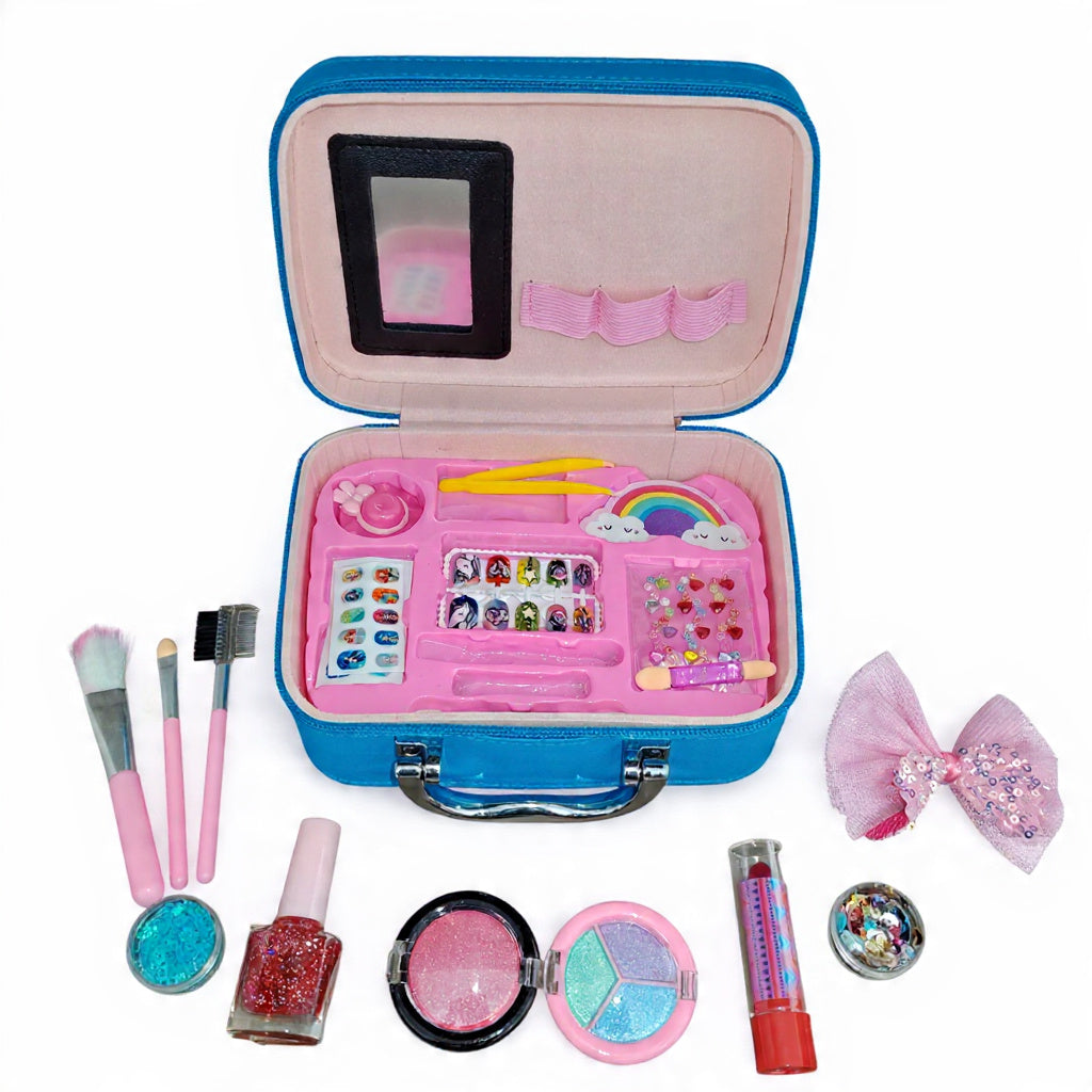 Girls' Pretend Play Makeup Kit – Glitter Carry Case with Mirror | Kids Beauty Set