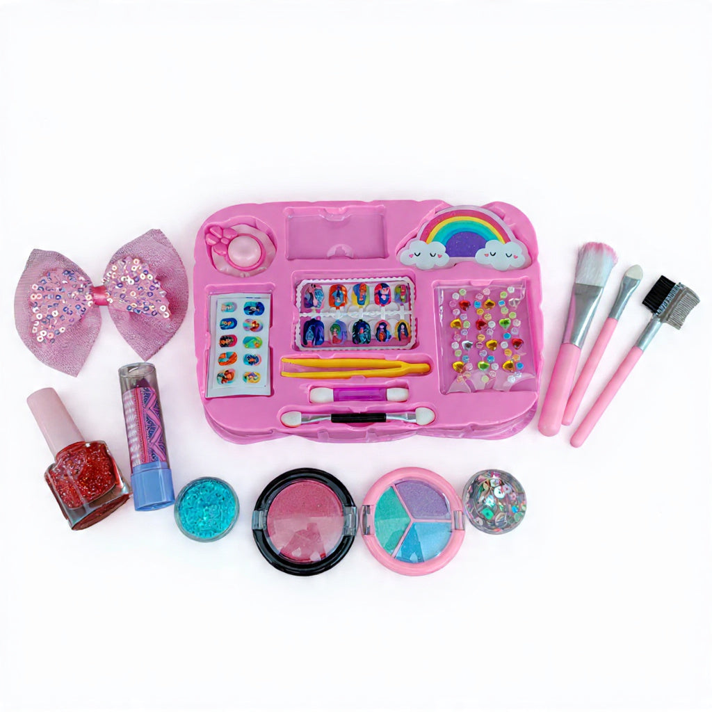Girls' Pretend Play Makeup Kit – Glitter Carry Case with Mirror | Kids Beauty Set