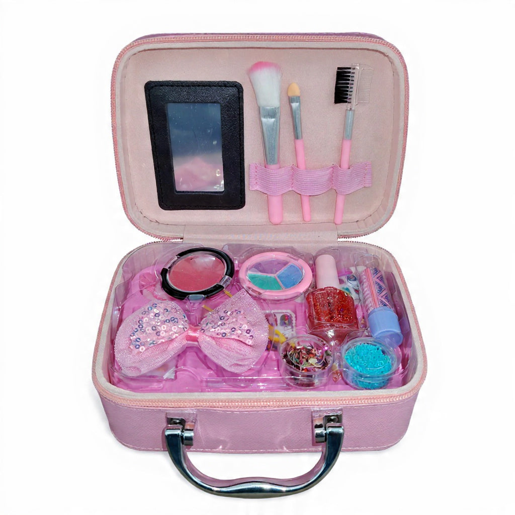 Girls' Pretend Play Makeup Kit – Glitter Carry Case with Mirror | Kids Beauty Set