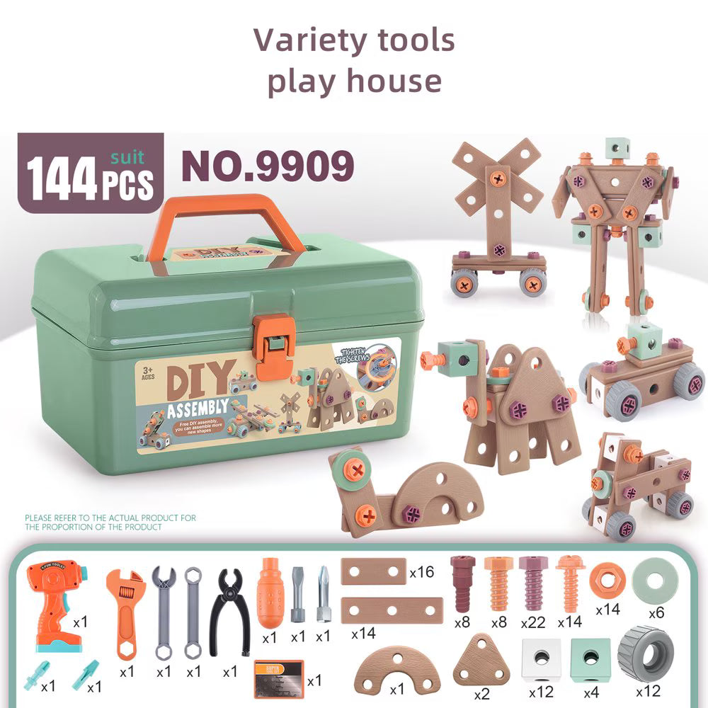 LittleCraft  Tool Set 144 pcs| Kids Construction Tool Bench with Electric Drill & Pretend Play Accessories
