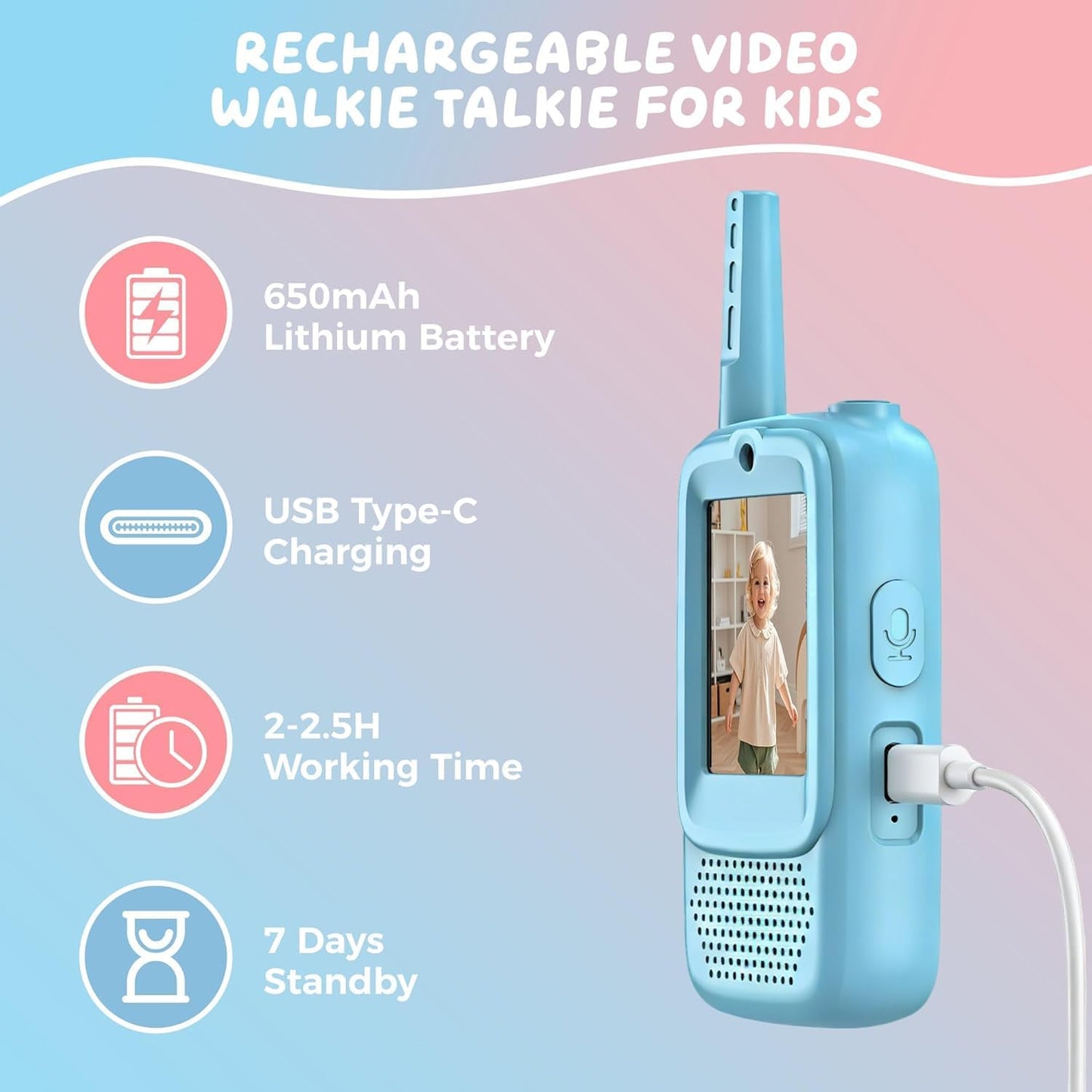 Kids Video Walkie Talkies – Dual Camera Rechargeable Toy