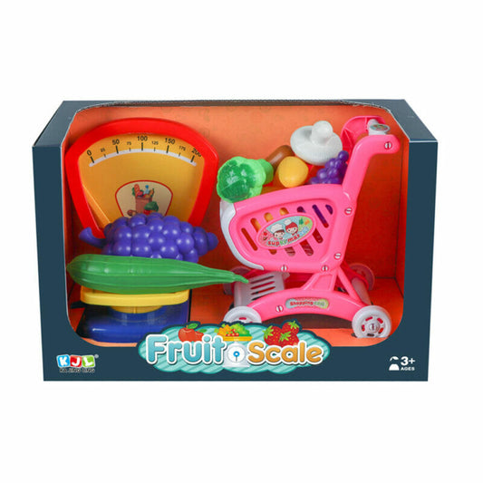 Children’s play set of fruits for cutting in a basket with Scale Machine &amp; Trolley