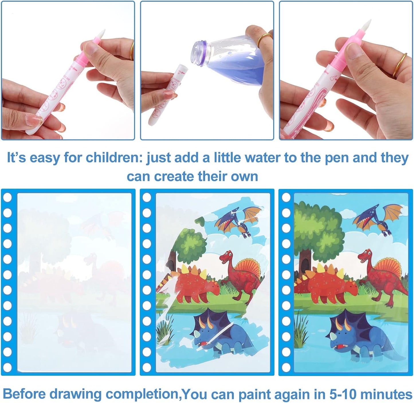 set of 6 Magic Water Coloring Book – Reusable Drawing Book for Kids