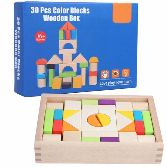 30 pcs color blocks wooden box