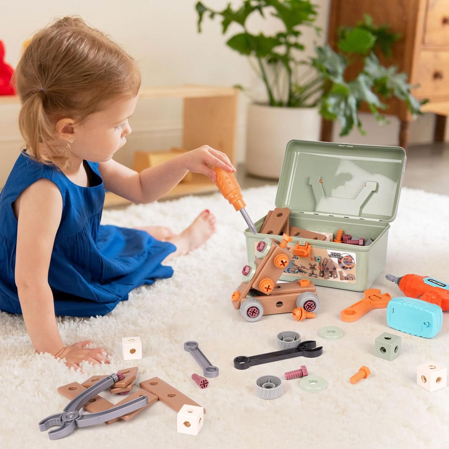 LittleCraft  Tool Set 144 pcs| Kids Construction Tool Bench with Electric Drill & Pretend Play Accessories