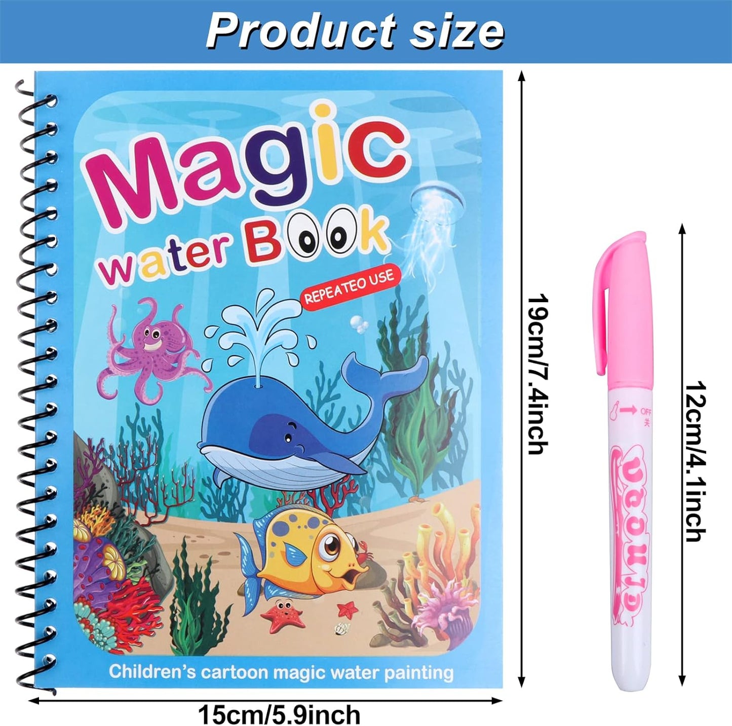 set of 6 Magic Water Coloring Book – Reusable Drawing Book for Kids