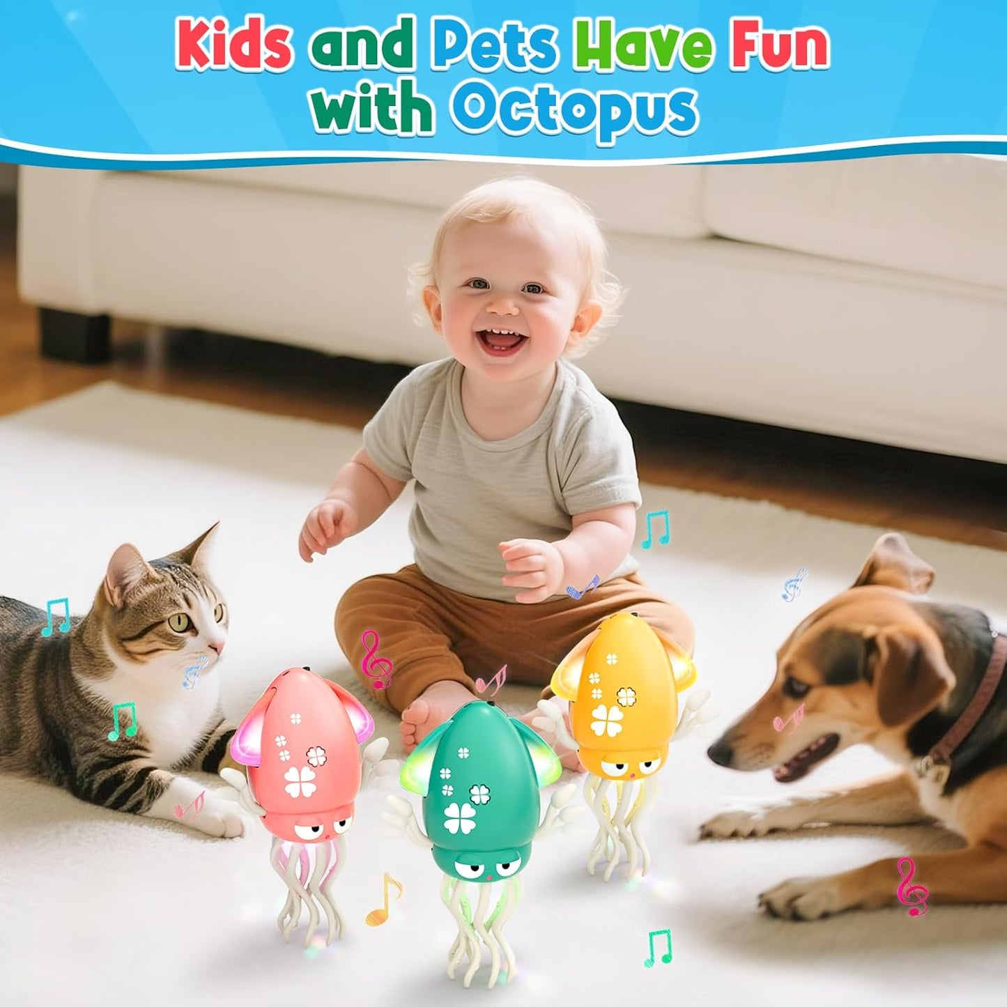 Interactive Crawling Octopus Toy | Musical Rechargeable Baby Toy with Lights & Obstacle Avoidance