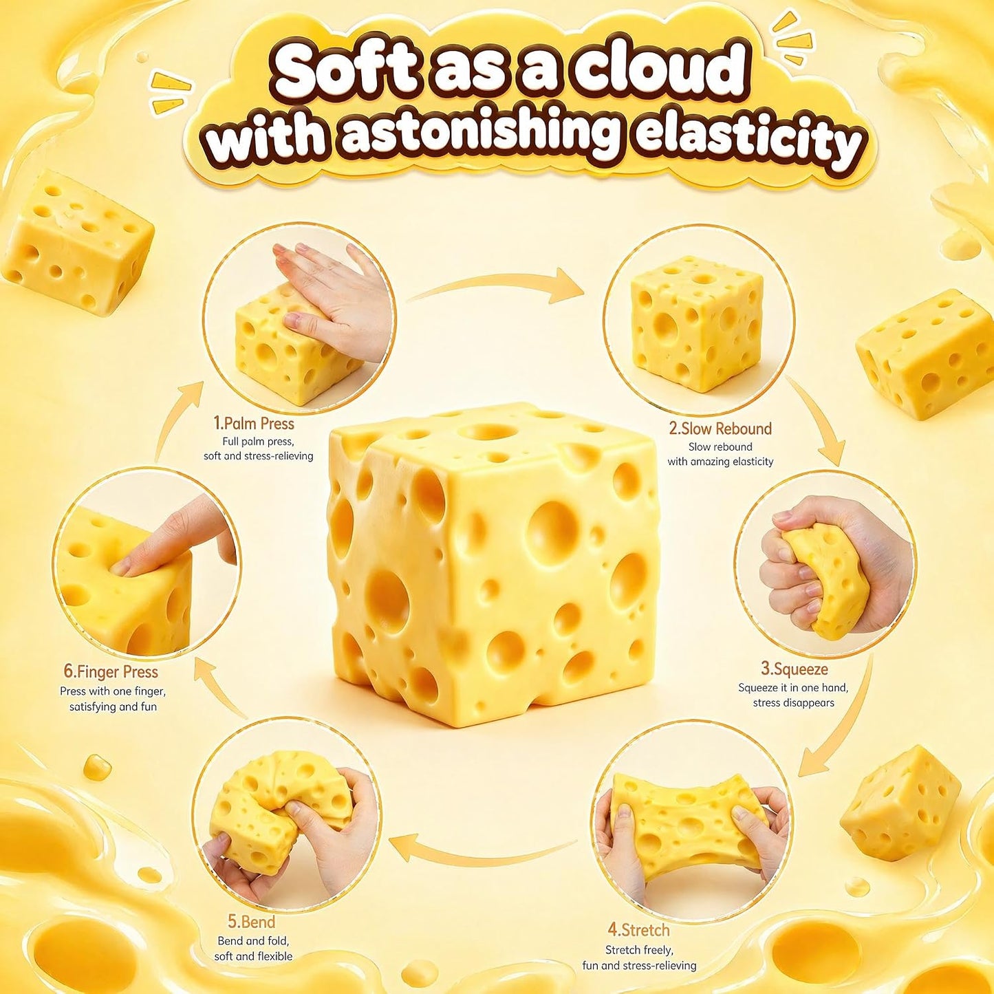 Cheese Squishy Toy – Slow Rise Stress Relief Squeeze Toy