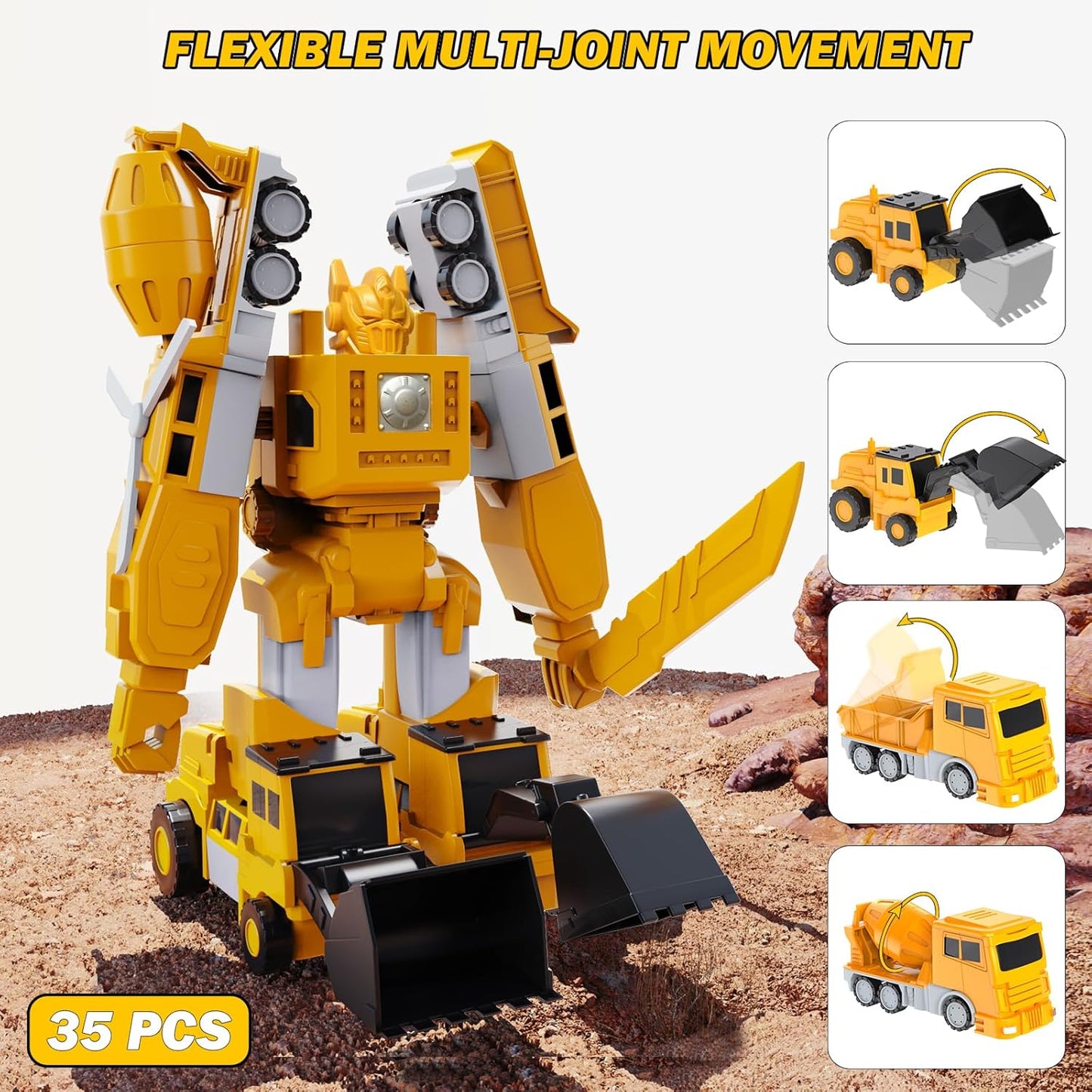 35 pcs , 8 in 1  Magnetic Transformer Truck Engineering car