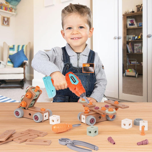 LittleCraft  Tool Set 144 pcs| Kids Construction Tool Bench with Electric Drill & Pretend Play Accessories
