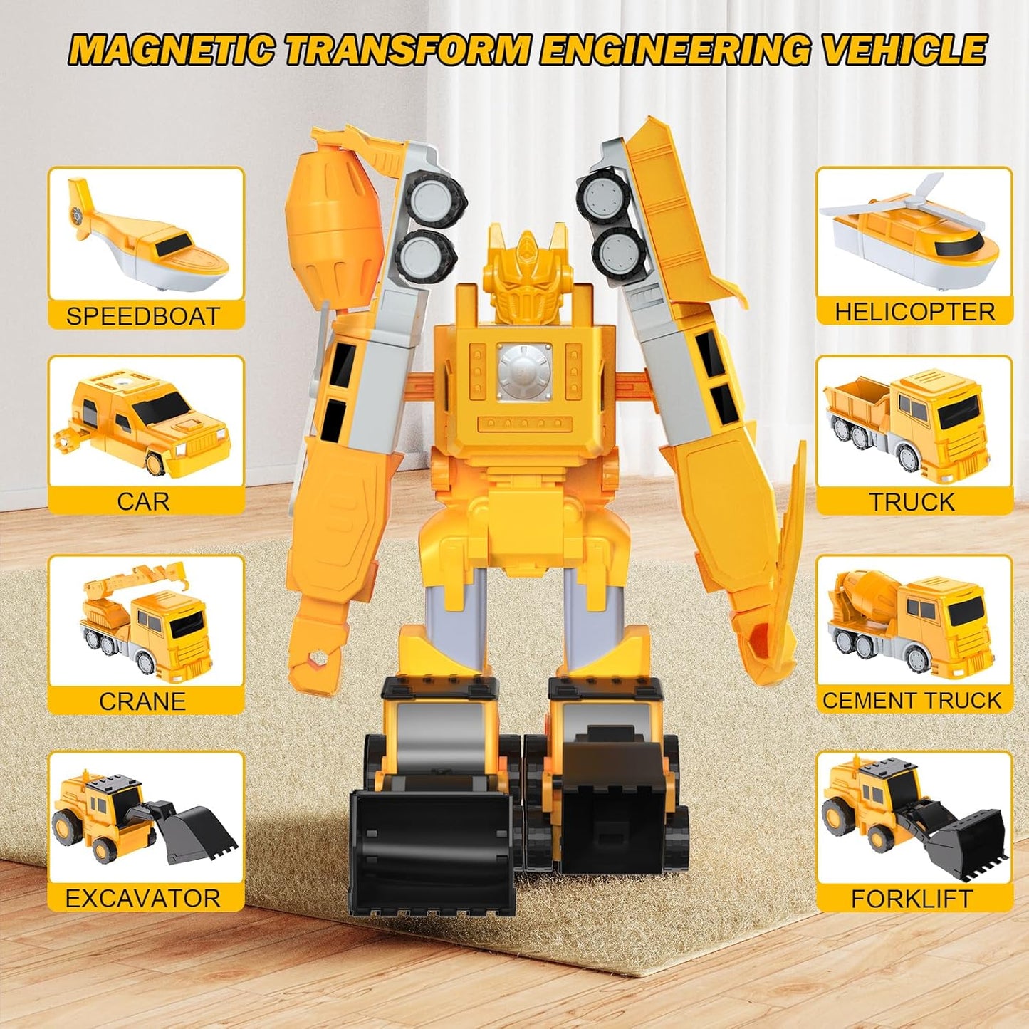 35 pcs , 8 in 1  Magnetic Transformer Truck Engineering car