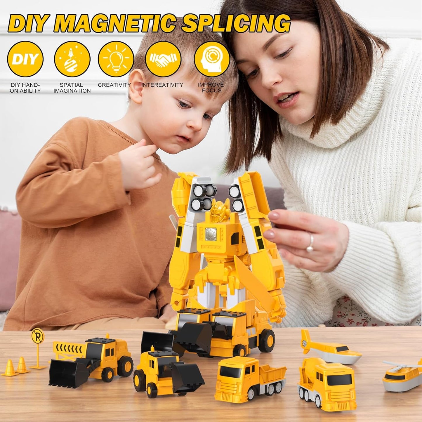 35 pcs , 8 in 1  Magnetic Transformer Truck Engineering car