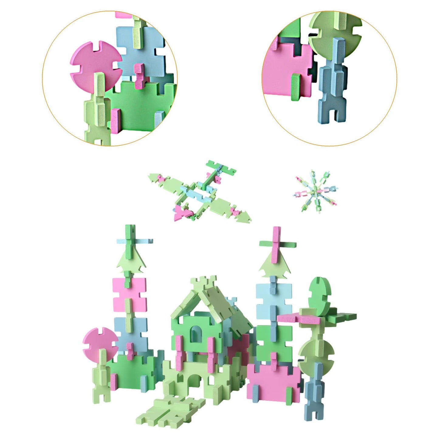 74 Pcs Wooden Pattern Blocks Set