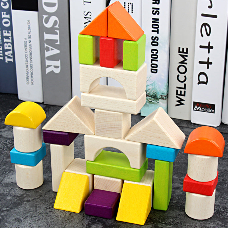 30 pcs color blocks wooden box