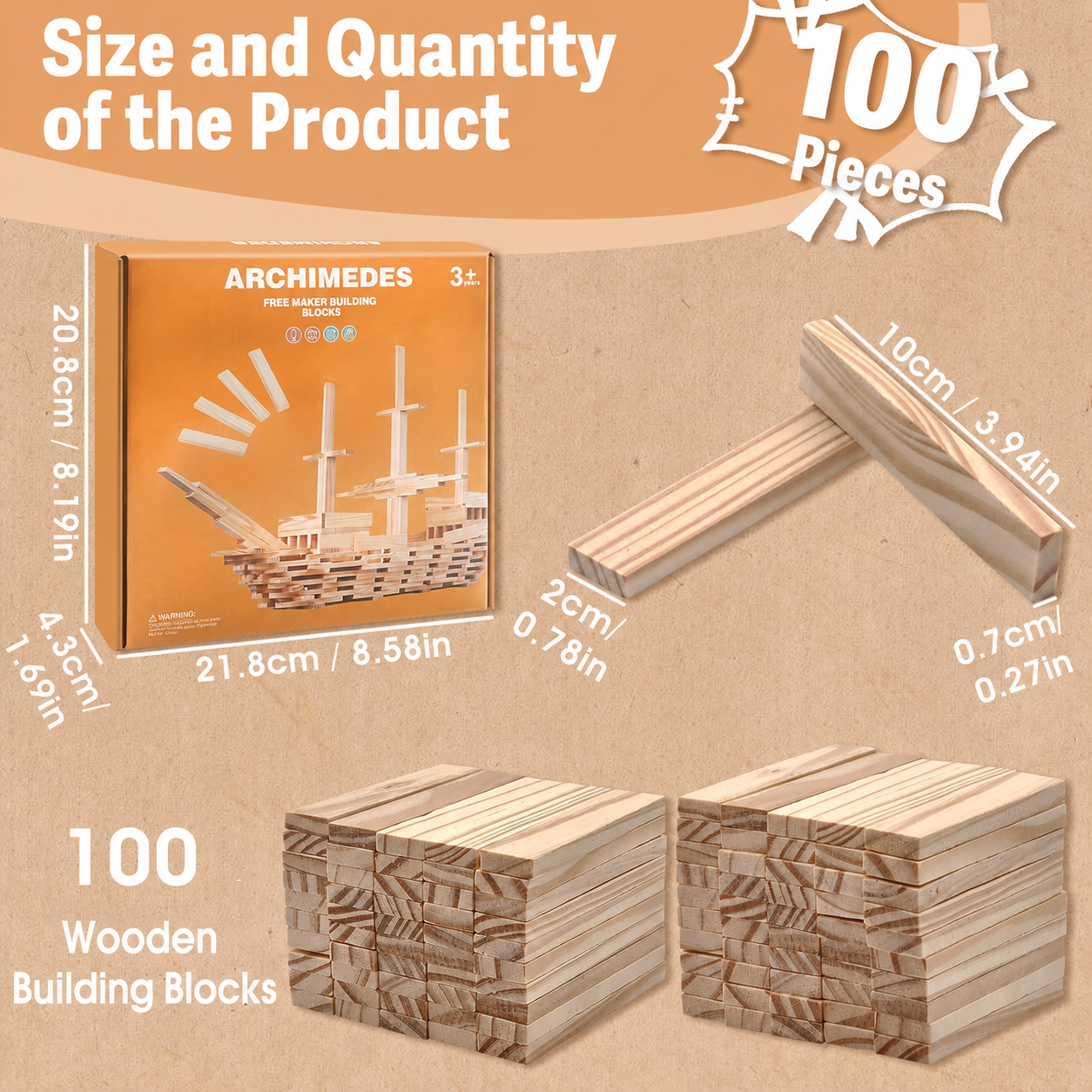 100 pcs Montessori Wooden Building Blocks