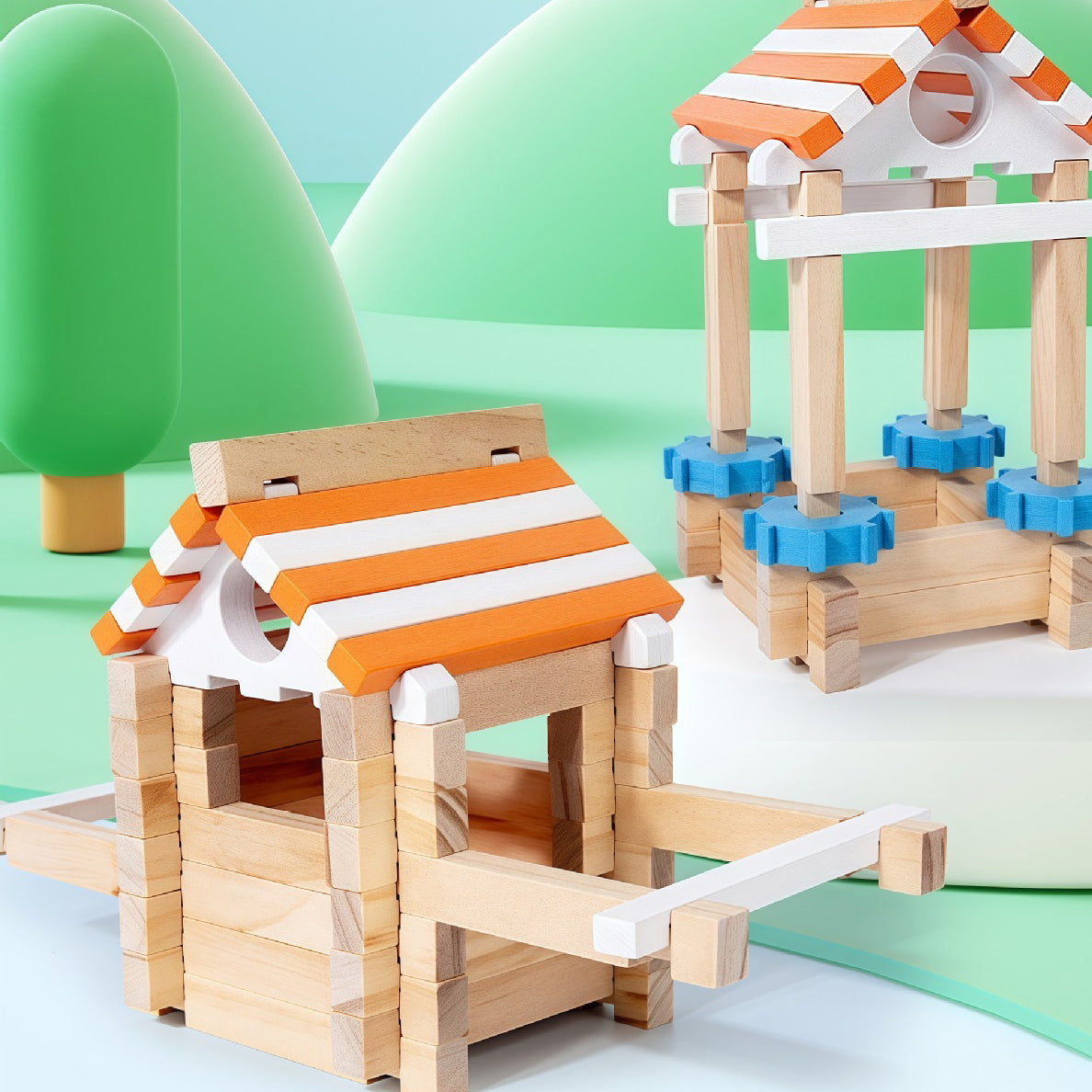 114 pcs DIY Wooden Building Blocks Set