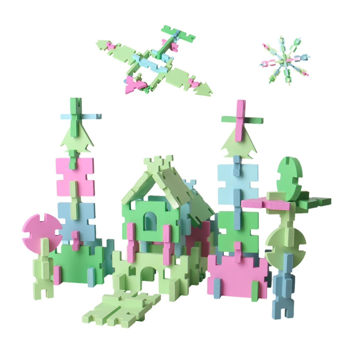 74 Pcs Wooden Pattern Blocks Set