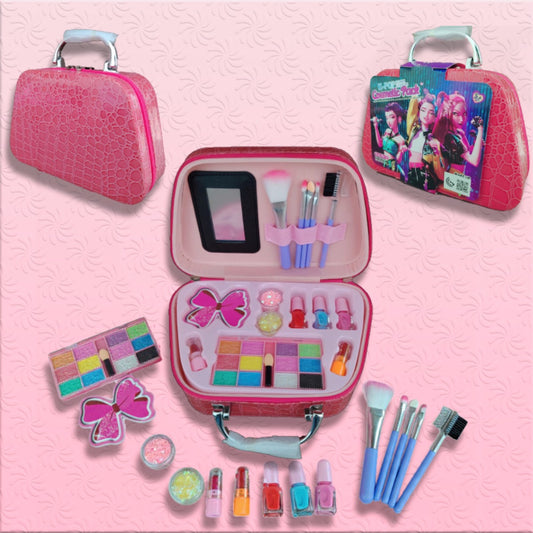 Girls' Pretend Play Makeup Kit – Glitter Carry Case with Mirror | Kids Beauty Set