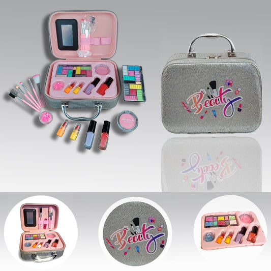 Girls' Pretend Play Makeup Kit – Glitter Carry Case with Mirror | Kids Beauty Set