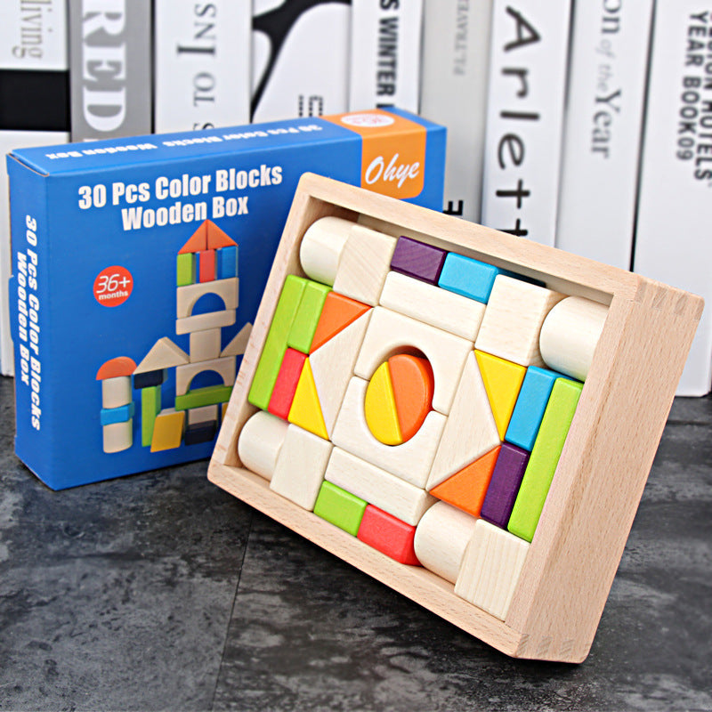 30 pcs color blocks wooden box