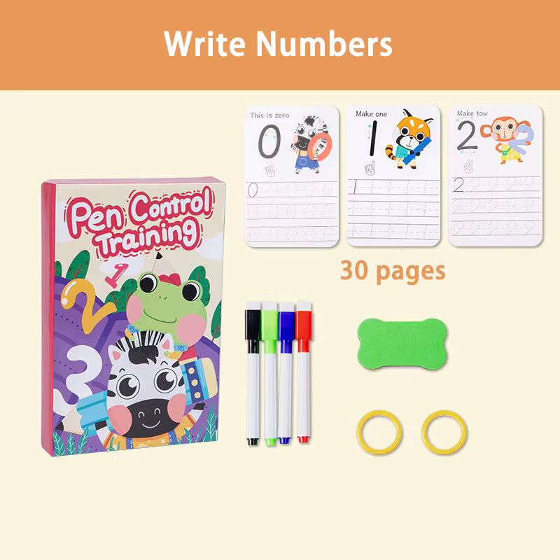 Set of 3 Reusable Tracing Copybook Set – Handwriting Practice Workbook for Kids