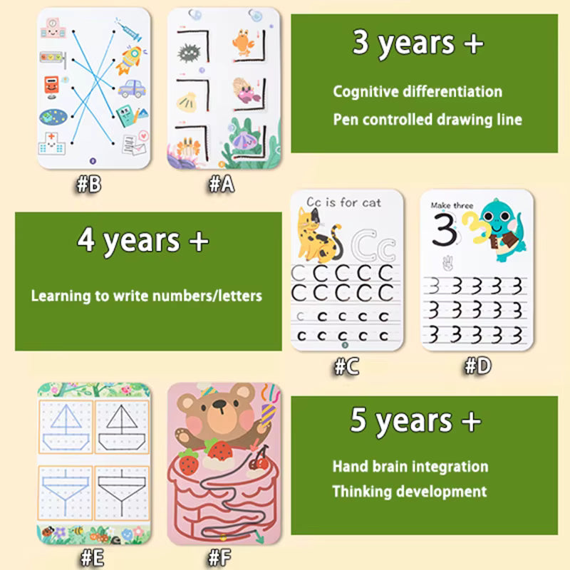 Set of 3 Reusable Tracing Copybook Set – Handwriting Practice Workbook for Kids