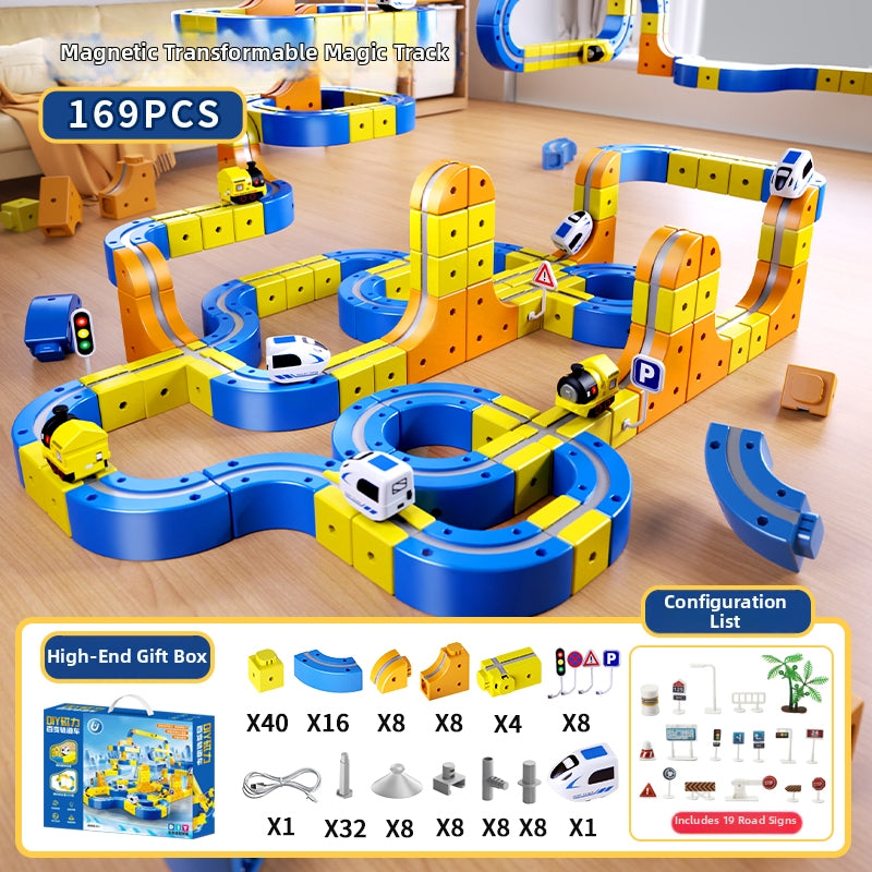 169 PCS building block track car