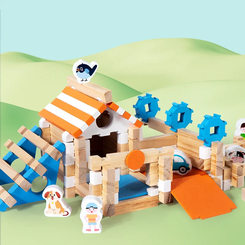 114 pcs DIY Wooden Building Blocks Set