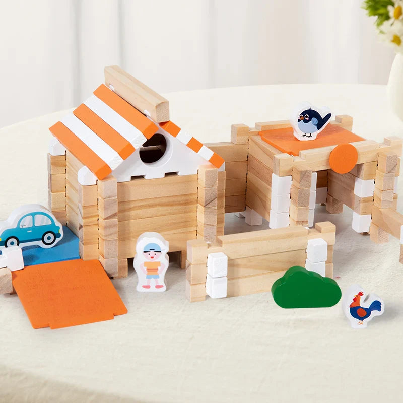 114 pcs DIY Wooden Building Blocks Set