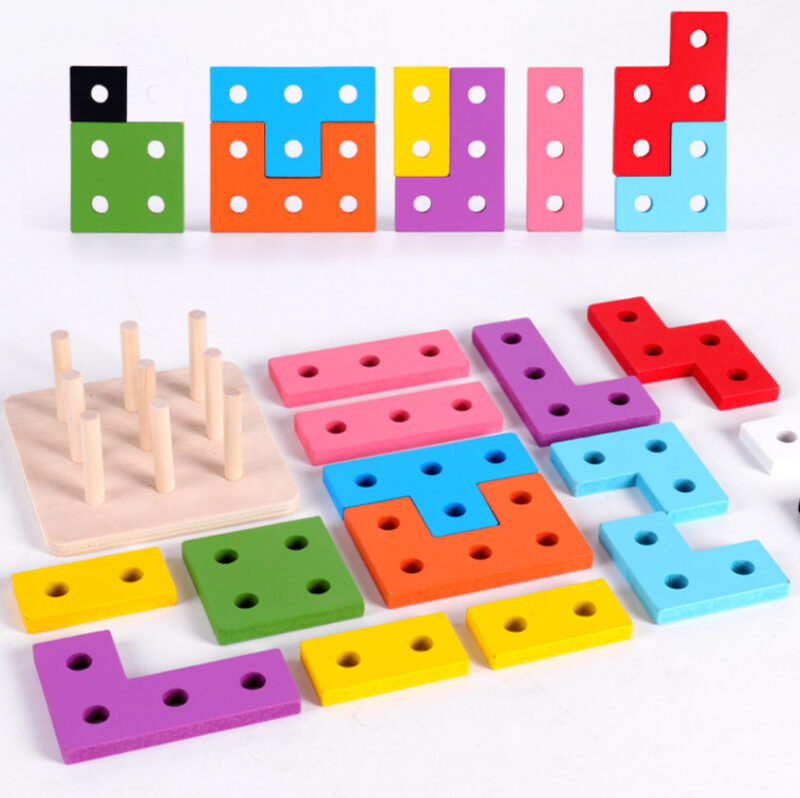 Wooden Tetris sets of columns