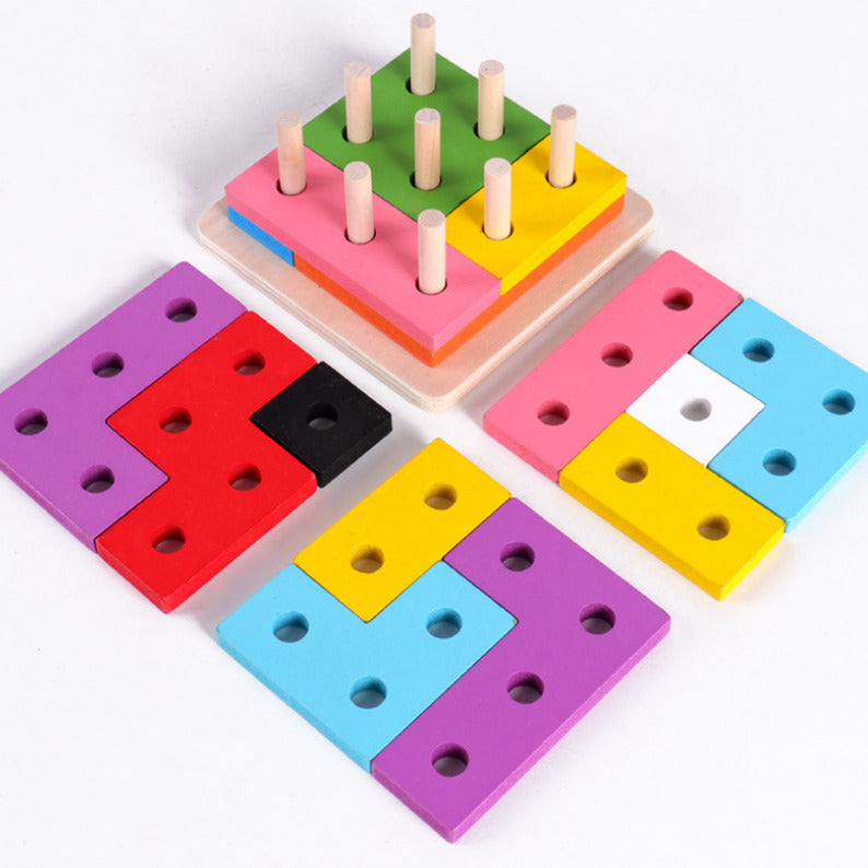 Wooden Tetris sets of columns