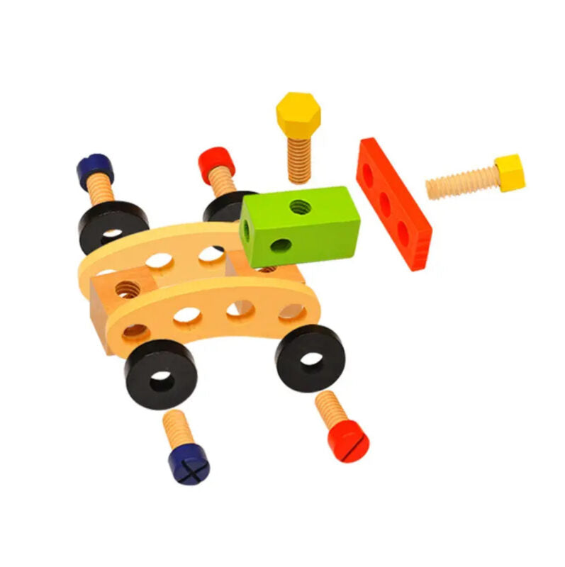 Wooden Tool Kit For Kids, With Colorful Building Toy Set