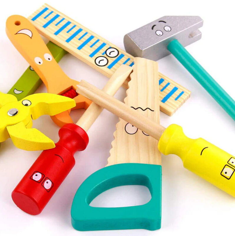 Wooden Tool Kit For Kids, With Colorful Building Toy Set