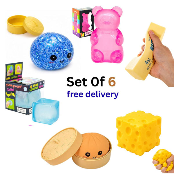 Set of 6 Mystery color  Squishy Toys
